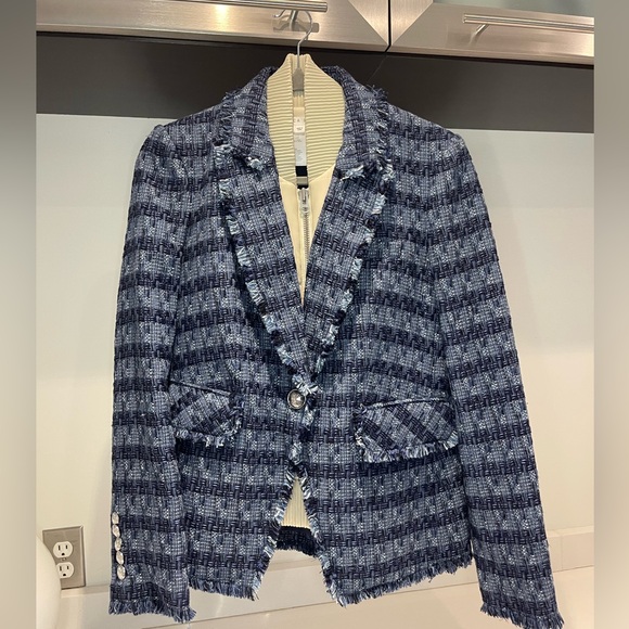 $698 Veronica Beard Cutaway Dickey Jacket Blazer blue luxe fringe trim tweed 8 - Picture 8 of 16